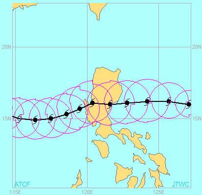 Display of best track wind radii
