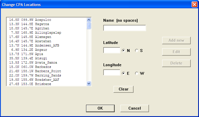 Change CPA Locations Dialog
