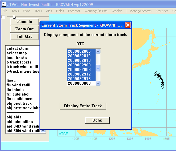 Current storm track segment dialog