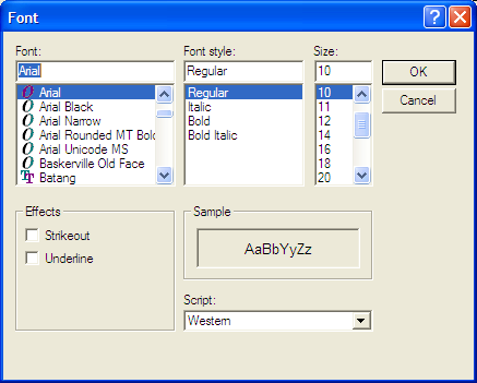 Font Selection Dialog