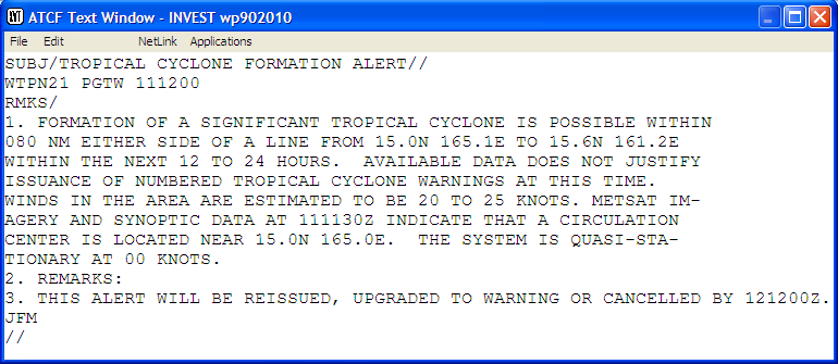 List/Edit TCFA Message Window
