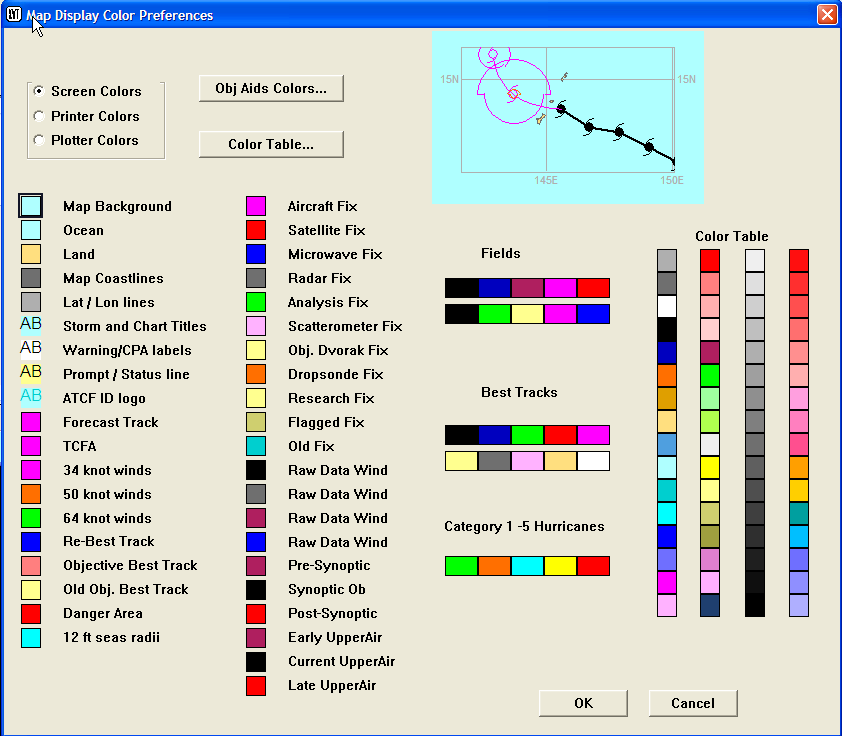 Map display color preferences dialog