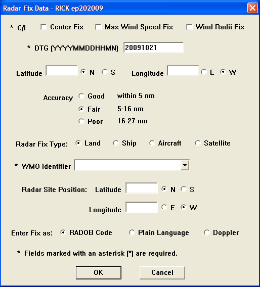 Radar Fix Data Entry Dialog