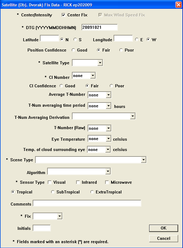 Satellite (Obj. Dvorak) Fix Entry Dialog