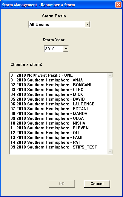 Storm Management - Renumber a Storm Dialog
