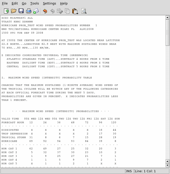 List/Edit Wind Probabilities Window